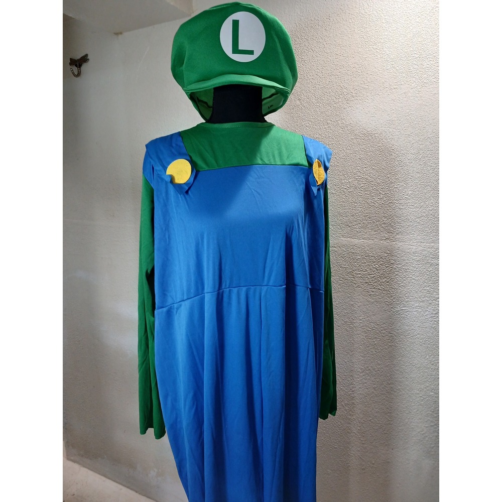 Super Mario Brothers Luigi Costume Set Jumpsuit Hat and Mustaches Adult Green
